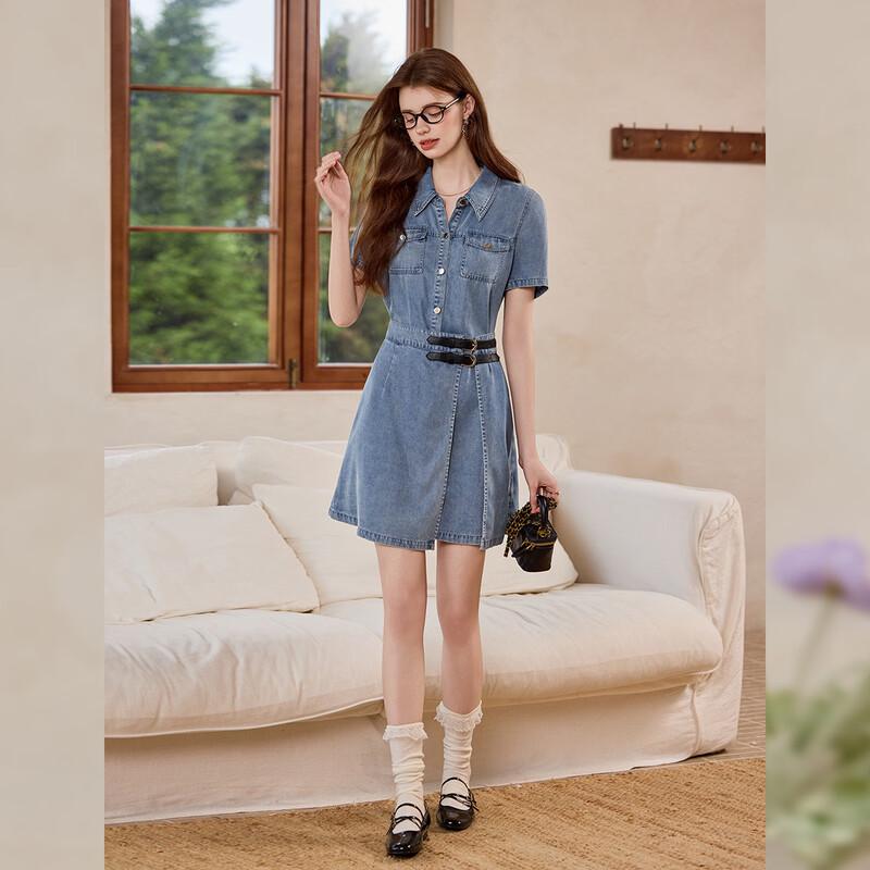Bailuyu Tencel Blend Denim Faux Two-Piece Dress