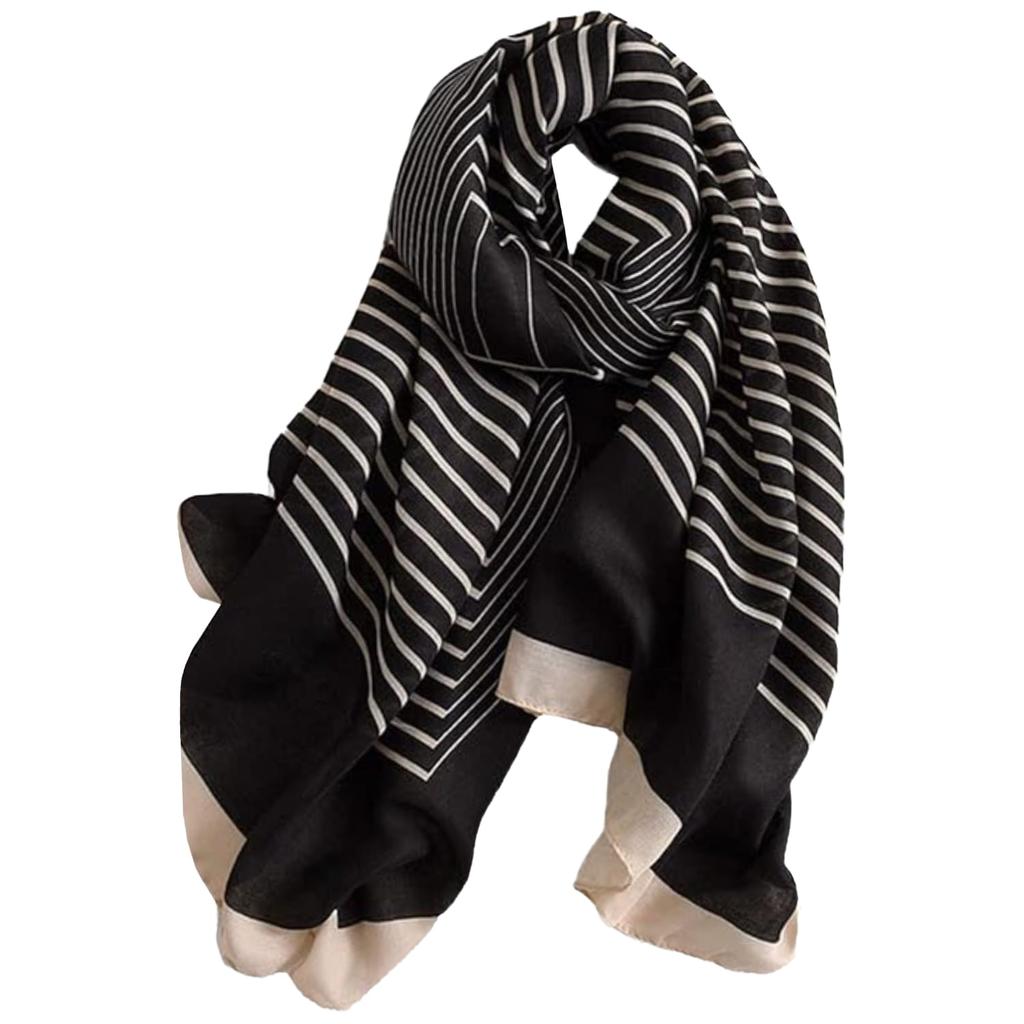 Viscose Shawl 180x85cm Monogram Striped Black with Cream Stripes
