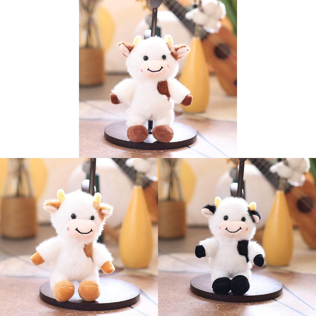 Adorable Miniature Cow Plush Toy With Short Pile Fabric For Bag Decor And Gifts