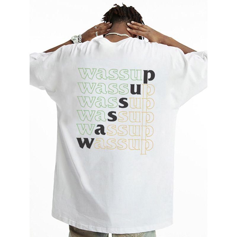 Wassup Heods Short-Sleeve T-Shirt for Men, Trendy Brand, Ins-Style, American Style, Heavyweight Pure Cotton, 2024 New Arrival Clothing