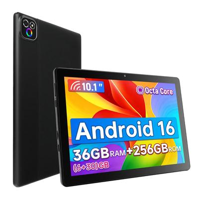 Android 16 Tablet, 10,1 Zoll, 36 GB RAM + 256 GB ROM, Octa-Core, 6000 mAh Akku, Schwarz