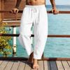 Mens Summer Casual Loose Solid Linen Blend Drawstring Long Pants
