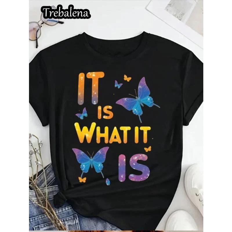 [100% Cotton] Plus Size Women S T-Shirt - Colorful Butterfly Graphic &  It Is Wh M