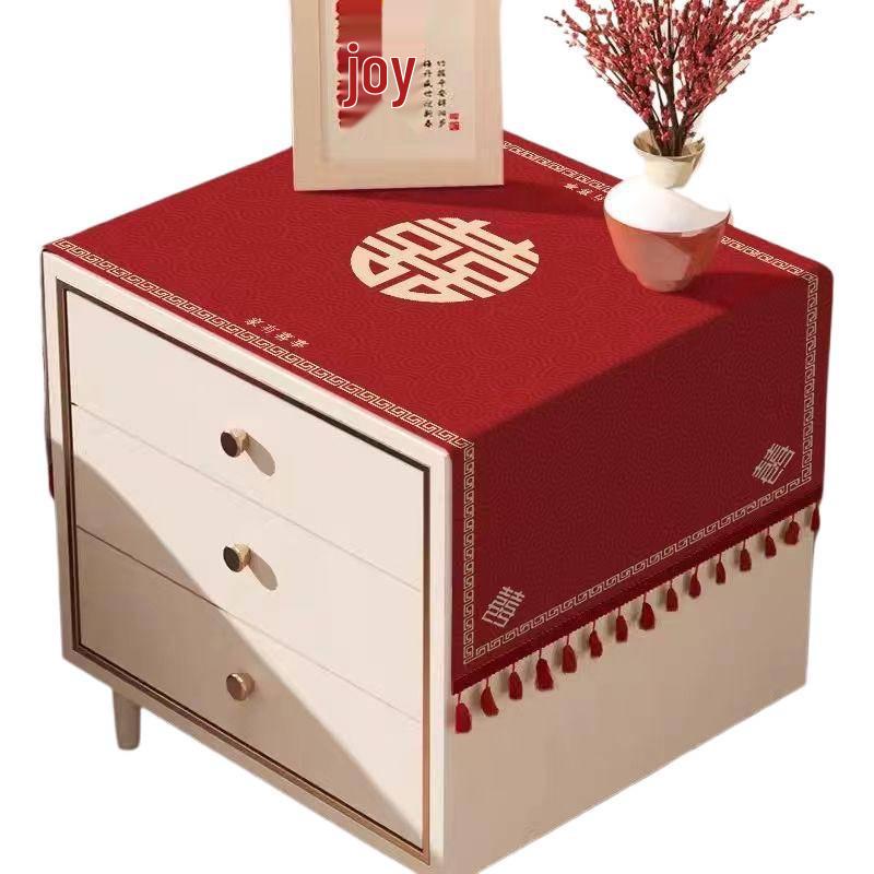 Claret Red Double Happiness Wedding Bedside Tablecloth