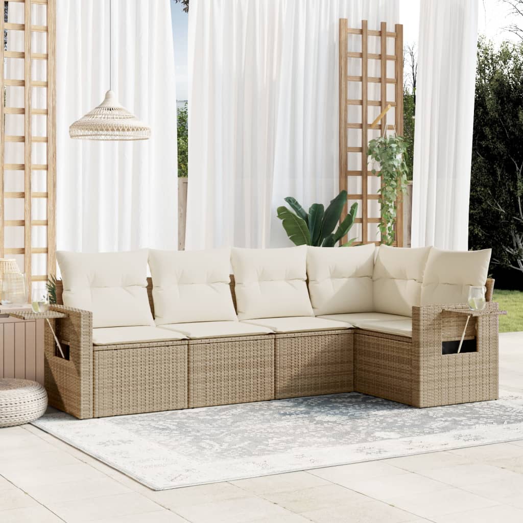 Vidaxl 5-Cz. Garden Furniture Set With Cushions, Beige, Poly Rattan