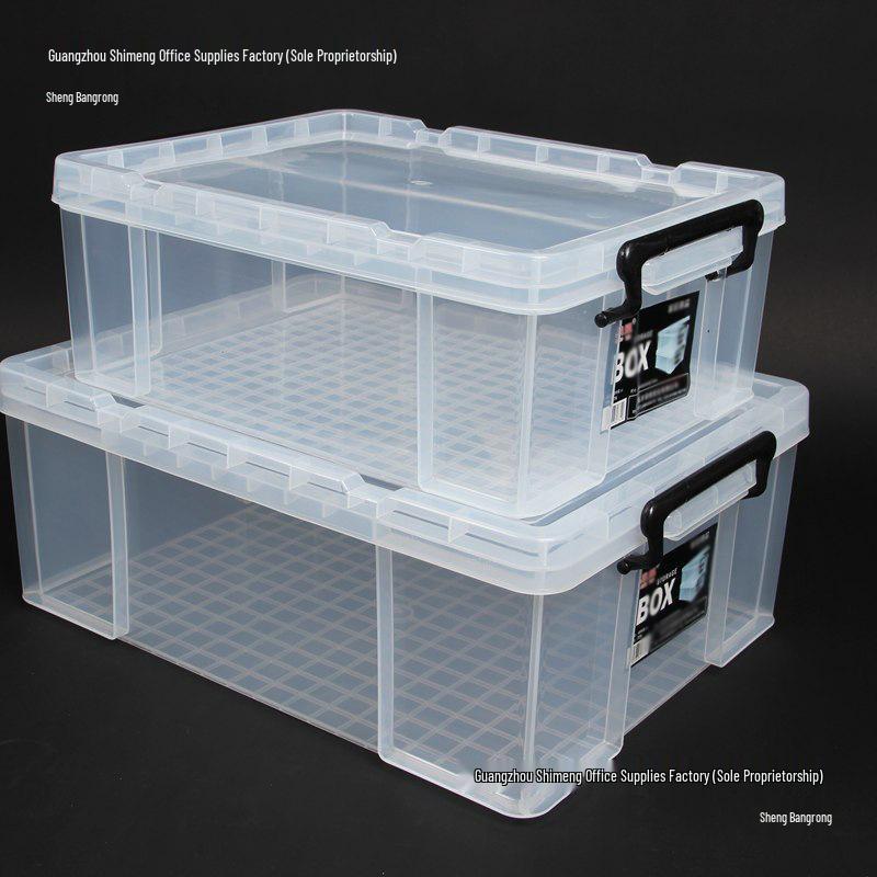 Manufacturer's Clear Low-Profile Under-Bed Storage Box for Clothes.
