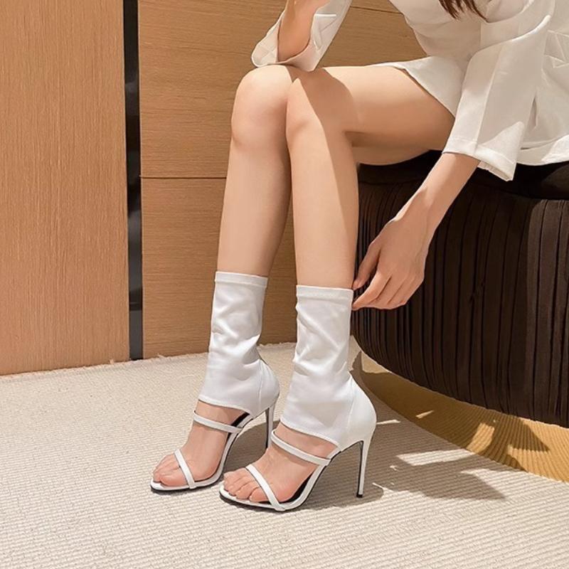 New Women Sandals Summer Versatile Slim Heel Womens Shoes Elastic High Top Designer High Heels Elegant Classic Retro Ankle Boots