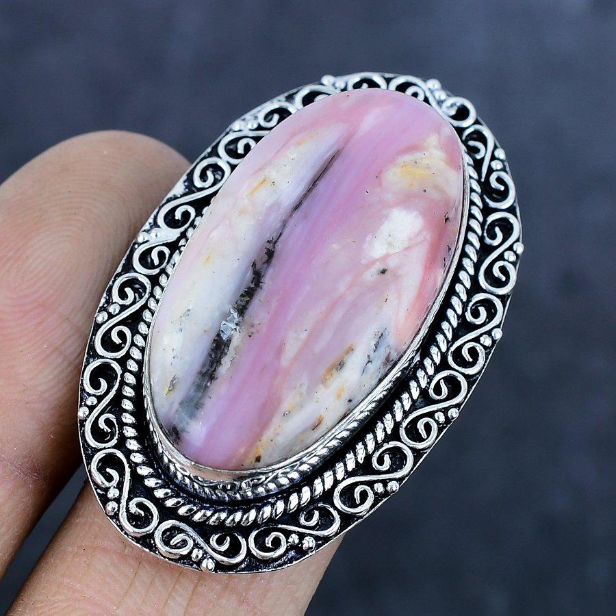 Natural Pink Opal Gemstone Handmade 925 Sterling Silver Jewelry Ring Size 8 v6I97