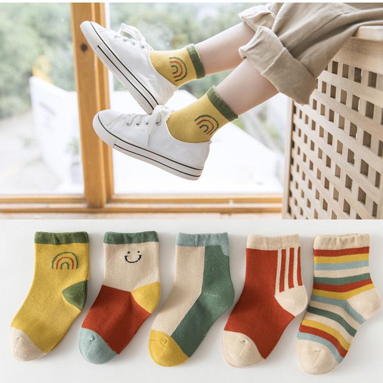 Children's Mid-Calf Socks - 5 Pairs for Boys and Girls, Autumn and Winter Collection