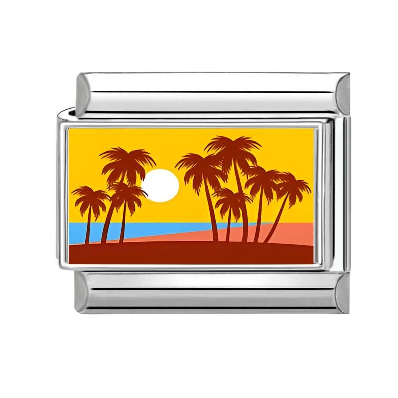 Y2K Spring Summer Scenery Series Beach Forest Lake Italian Charm Links 9mm Bracelets Bangle Stainless Steel DIY Making Jewelry