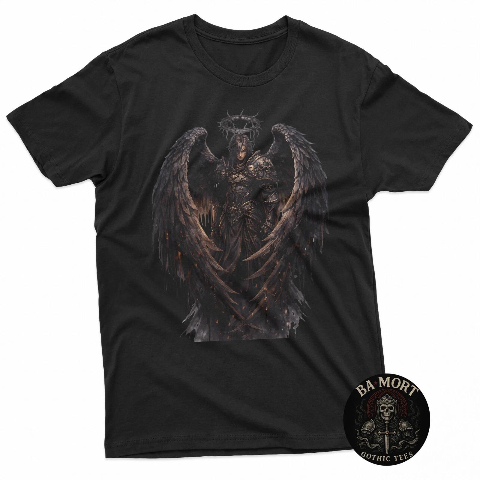 Dark Fallen Angel Warrior With Black Wings Gothic Fantasy Art T-Shirt XXXXL