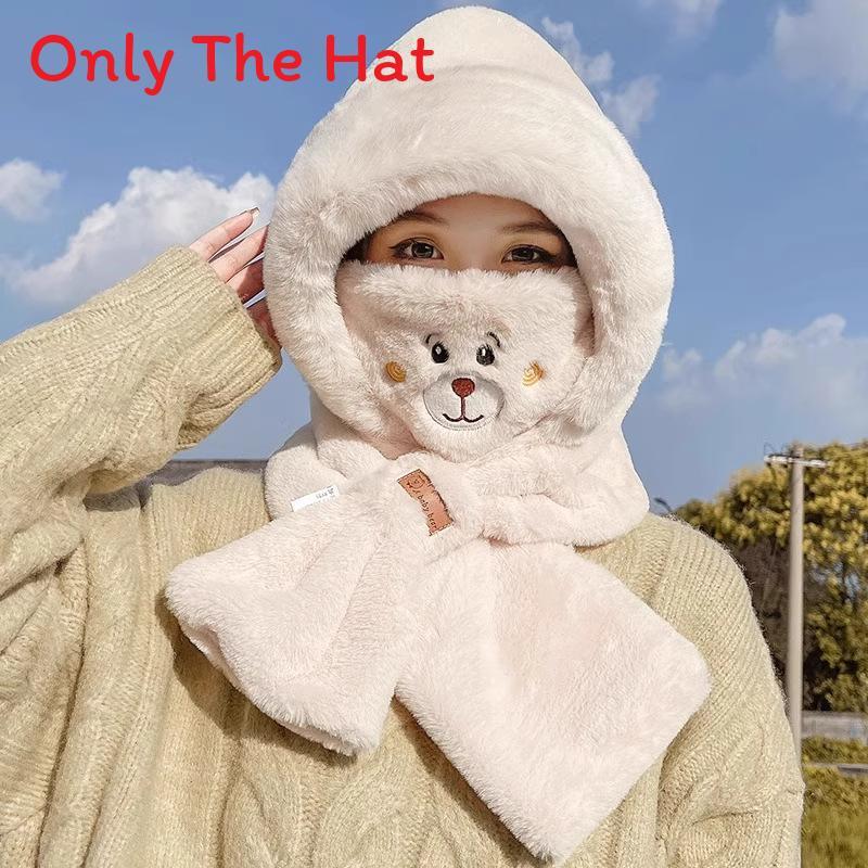 Plush Hooded Scarf For Women With Windproof Neck Cover And Soft Polyester Material