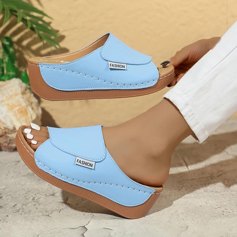 Fashion Summer Soft Platform Slippers Women 2025 Fashion Peep Toe Wedges Flip Flops Woman Light Med Heel Non-Slip Beach Shoes Slides