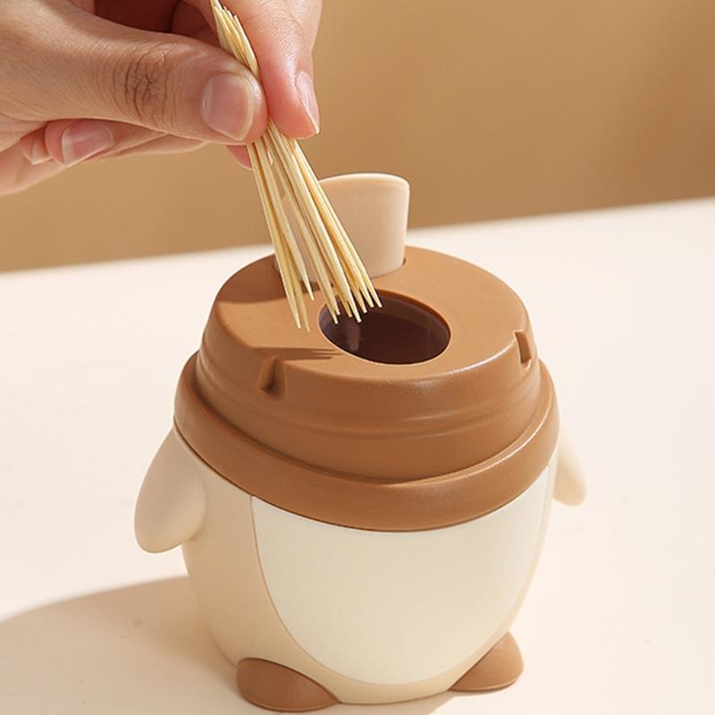 Toothpick Holder with Penguins Designs PP Construction Easy To Cleaning Toothpick Dispenser for Various Setting