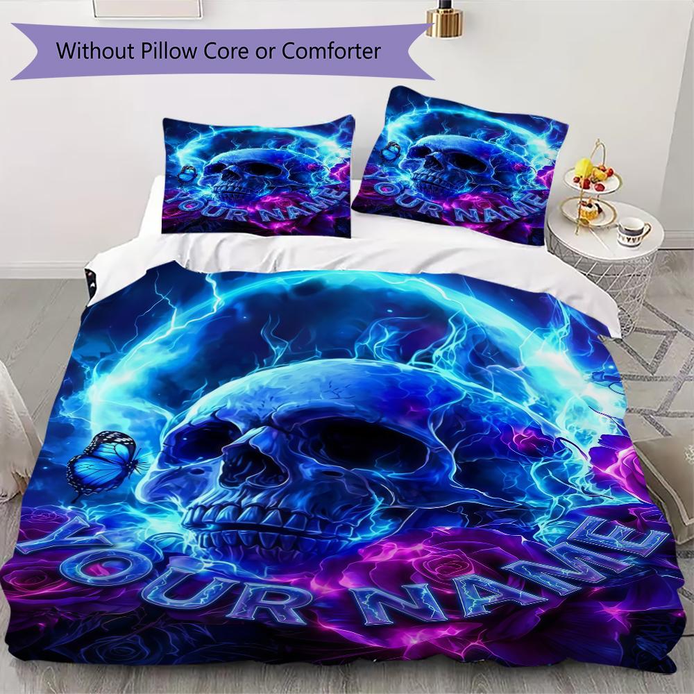 Custom Name Skull Warrior Artwork Bedding,Quilt Set Quilt Cover Pillowcase Home Birthday Gift(1 * Duvet Cover + 2 * Pillowcase, Without Core)_lx