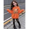Girls' Heart Pattern Casual Comfortable Soft Loose Pullover Sweatshirt and Leggings 2-Piece Set, New Autumn/Winter, Playful, Sweet and Cool Style