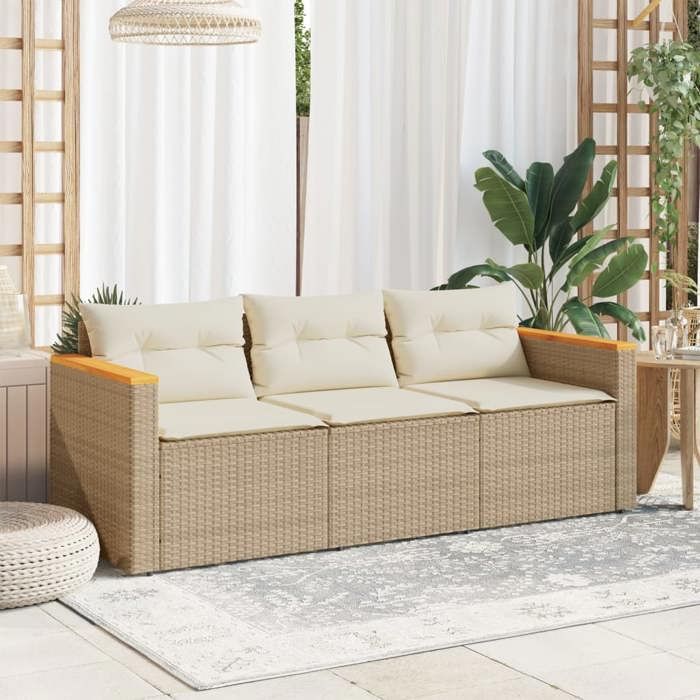 VidaXL Garden Sofa with Cushions 3-Seater, Patio Seat, Outdoor Backyard Terrace Furniture, Beige 365831