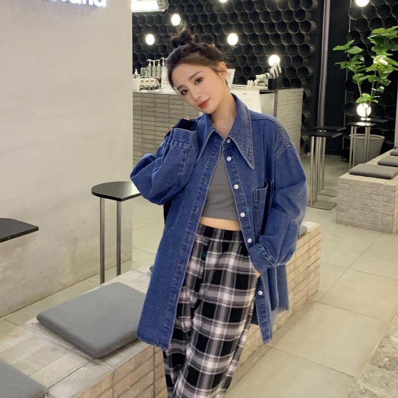 Autumn/Winter Korean-Style Loose Denim Oversized Pointed Collar Shirt Jacket