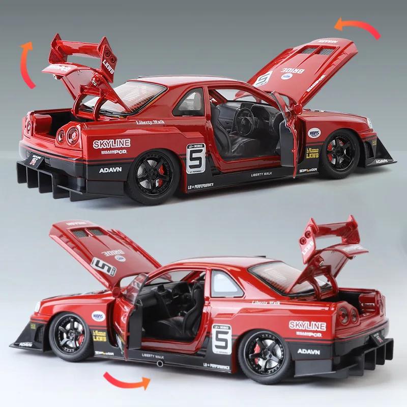 1/24 Nissan Skyline GTR-R34 S15 Alloy Racing Car Modified Vehicles Diecast Metal Car Model Sound and Light Childrens Toy Gift C354