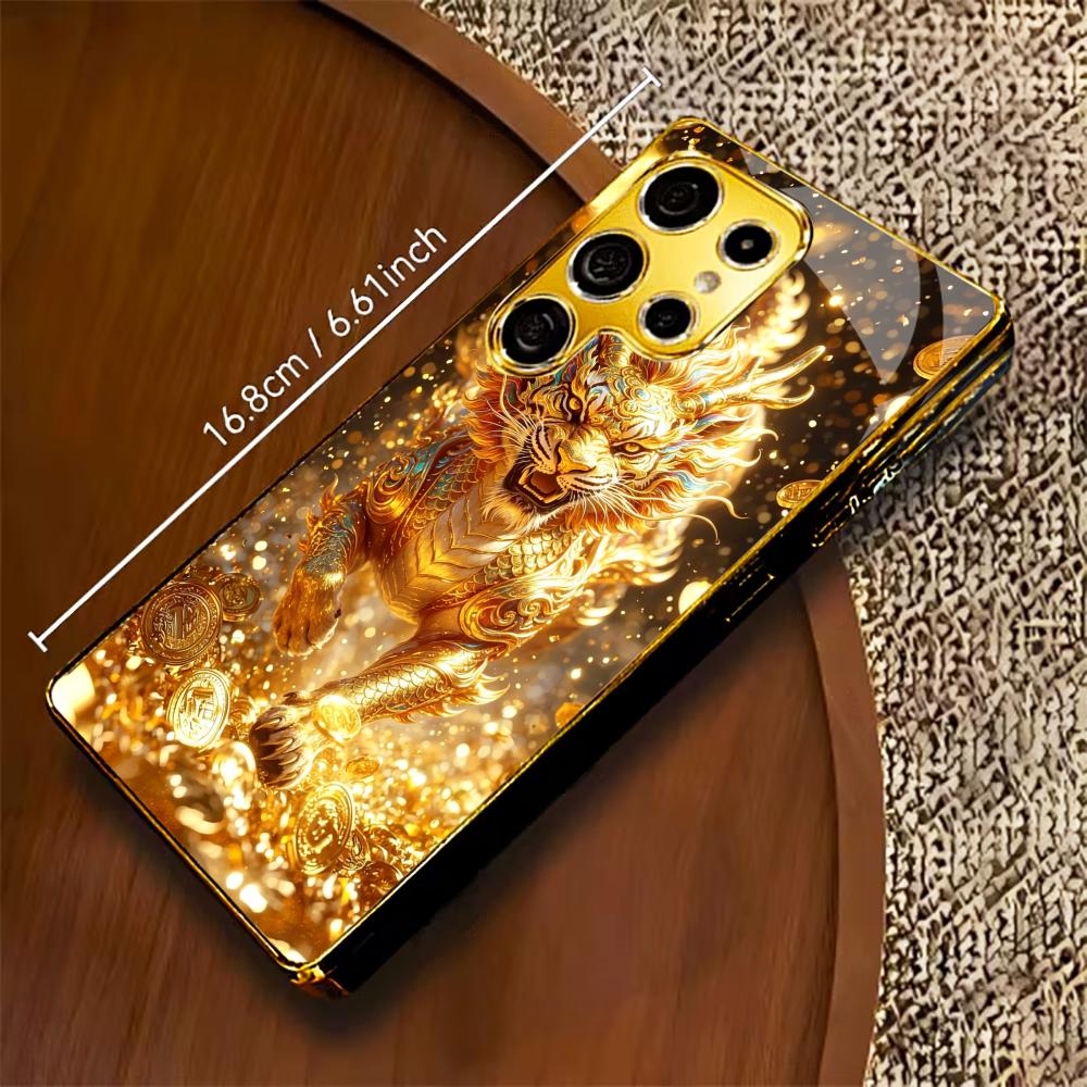 Goldener Qilin mit Münzaufdruck Handyhülle Glas s26 ultra Hülle Mobiltelefone für Samsung Galaxy S26 S25 S24 S23 S22 FE Ultra Plus