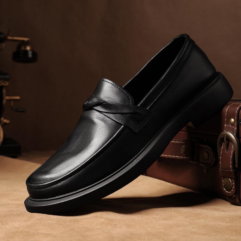 2025 Direct Supply New Lazy One-pedal Leather Trendy Shoes Round Head Leather Shoes Men's Soft-soled Doudou Shoes Casual Leather Shoes