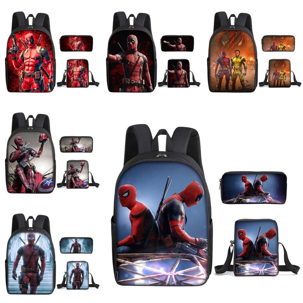 Deadpool 3pcs Student School Bag Backpack Lunch Bags Pencil Case Gifts Kids