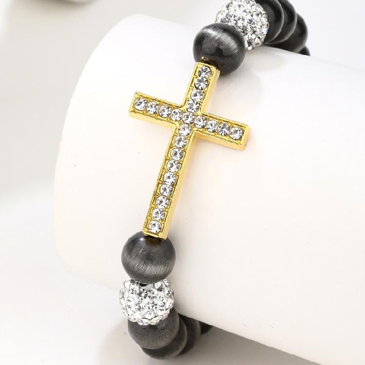Expandable Wrist Jewelry with Intricate Religious Pendant and Alloy Construction Beaded Bracelet Suitable for Daily Styling