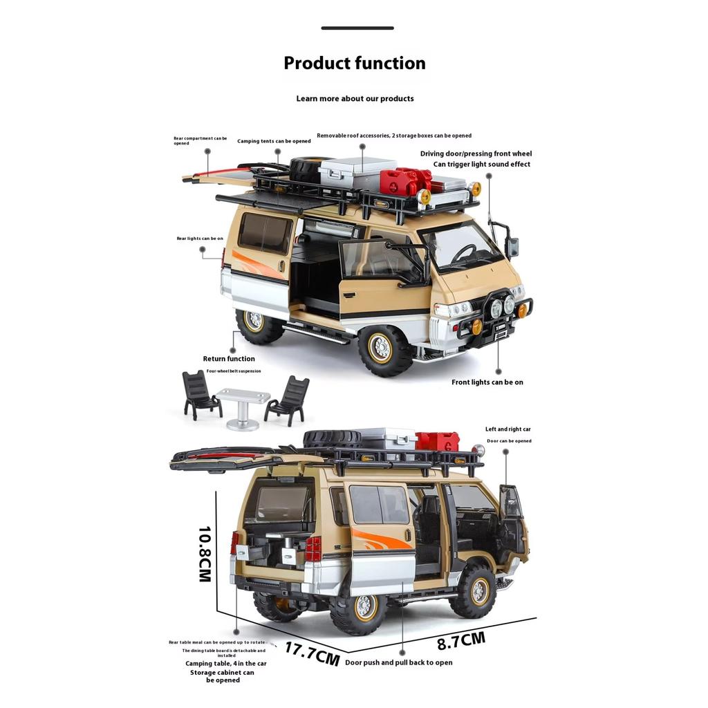 1/24 Mitsubishi Delica MPV Mini Car Die Casting Alloy Commercial Vehicle Metal Model Car Simulation Sound and Light Toy Gift