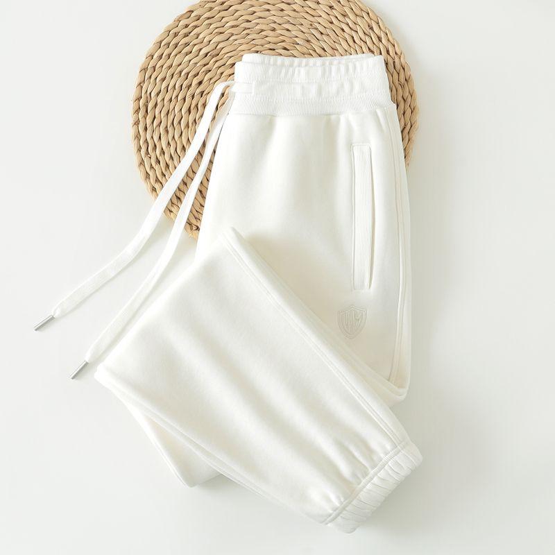 

Зимние серые спортивные штаны женские 2024 Новинка Флисовые повседневные спортивные штаны с манжетами на щиколотках Женские осенне-зимние женские брюки из чистого хлопка White(Fleece-lined paragraph) XL code pants