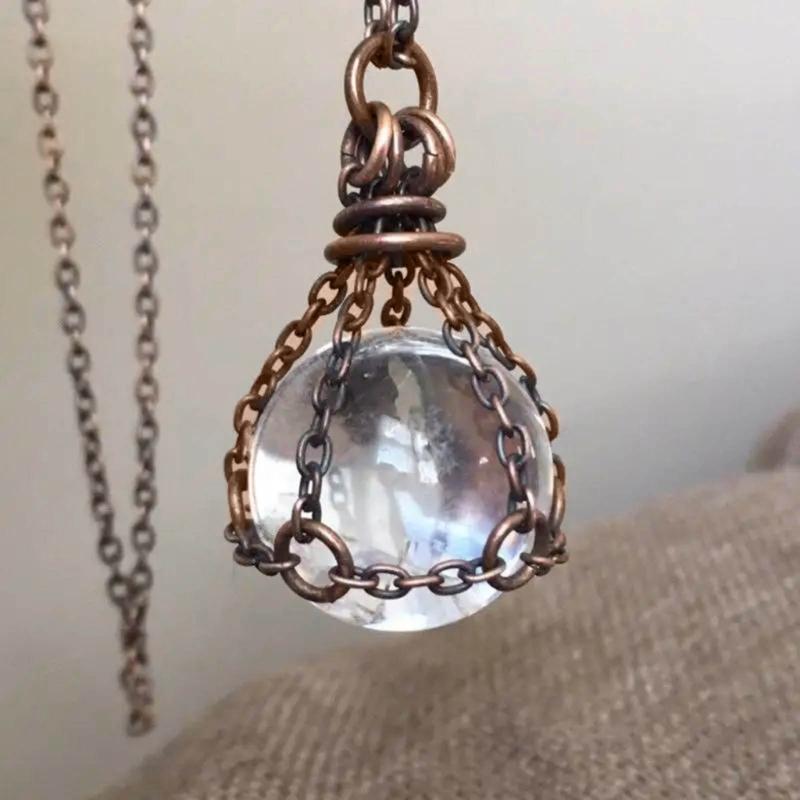 Natural Crystal Holder Necklace Colorful Stone Mesh Pocket Pendant Choker Adjustable Chain Neckchains for Women Girl