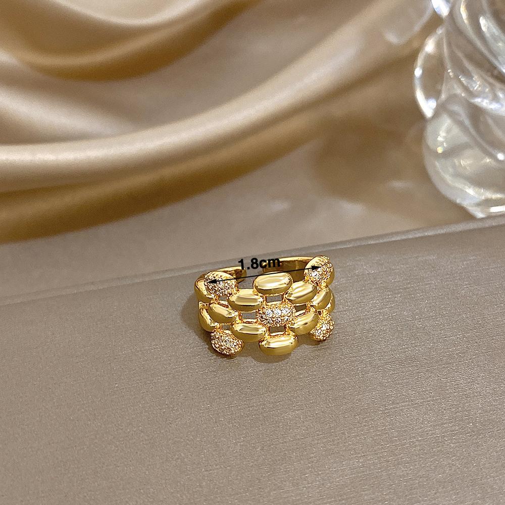 Greatera Hollowed-out Chain Spliced Copper Bracelet Ring Combination Fashion Cubic Zircon Filled Popular Versatile Women Jewelry