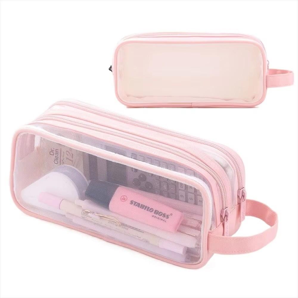 Clear Transparent Transparent Pencil Bag Double Layer Large Capacity Pen Case For School Students