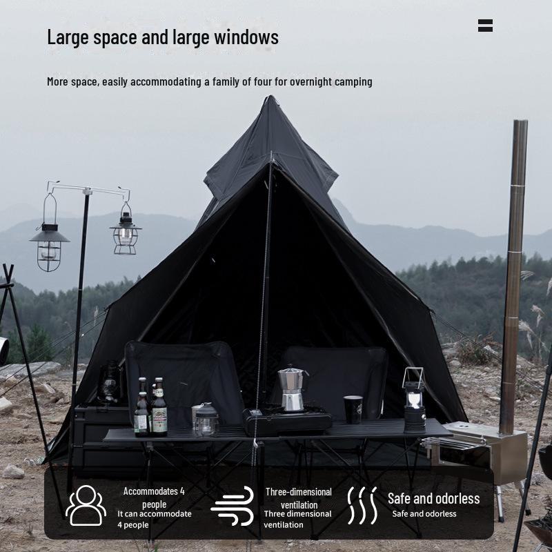 Tenda Piramidale Guerriero Nero: Tenda da Campeggio Esterna Doppio Strato Impermeabile per Più Persone