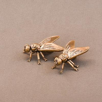 Retro Brass Fly Insect Ornament Miniature Statue Vintage Craft Tea Pet Insects Animal Figurine Home Desktop Decoration