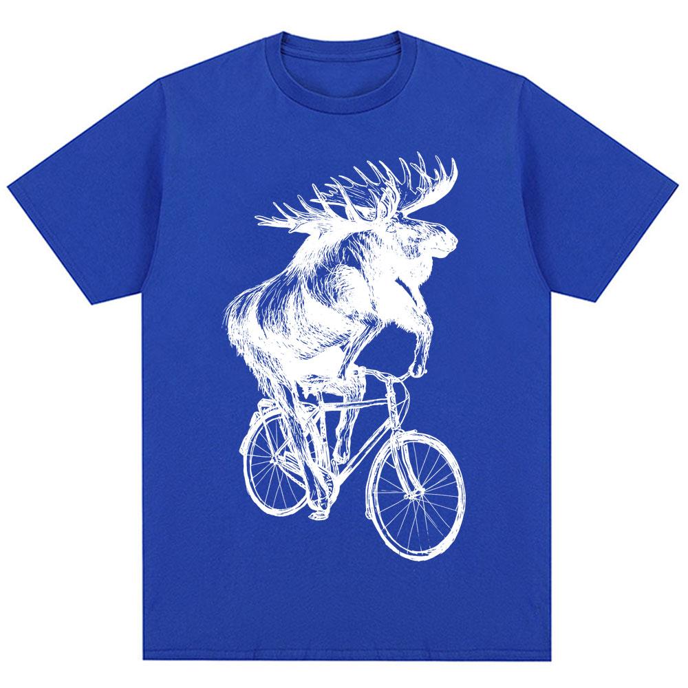Funny Moose on Bicycle Graphic T Shirt Men Women Vintage Harajuku Creativity T-shirts Oversized Cotton Casual T-shirt