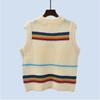 French Style Stripes Knitted Vest Women's Spring and Autumn Outdoor Sleeveless Waistcoat Vest Bandage Dress Short Sweater