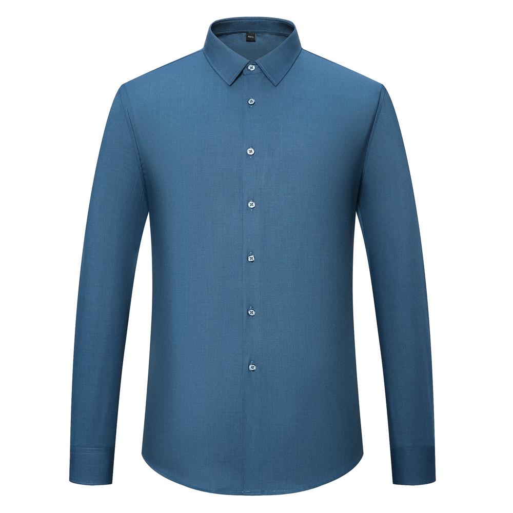 Luxury Designer Stretch Menswear Clothing Business Regular Fit Wrinkle-Free Soild Long Sleeve Button-up Shirts without Pocket
