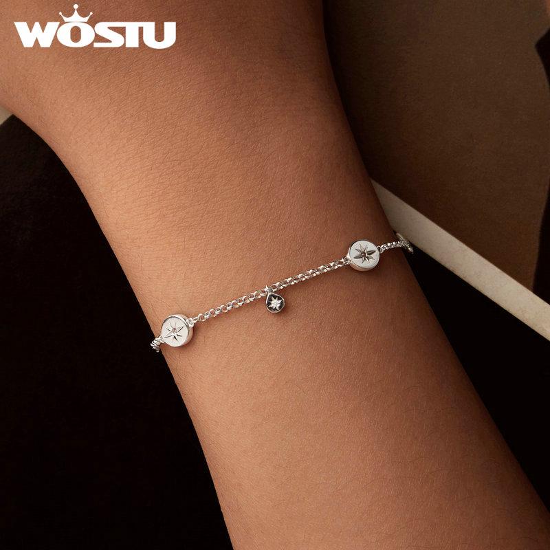WOSTU Fransenarmband mit Stern aus 925er Sterlingsilber und Zirkonia, perfektes Geschenk für Frauen und kleine Mädchen, edler Schmuck, modisches Accessoire