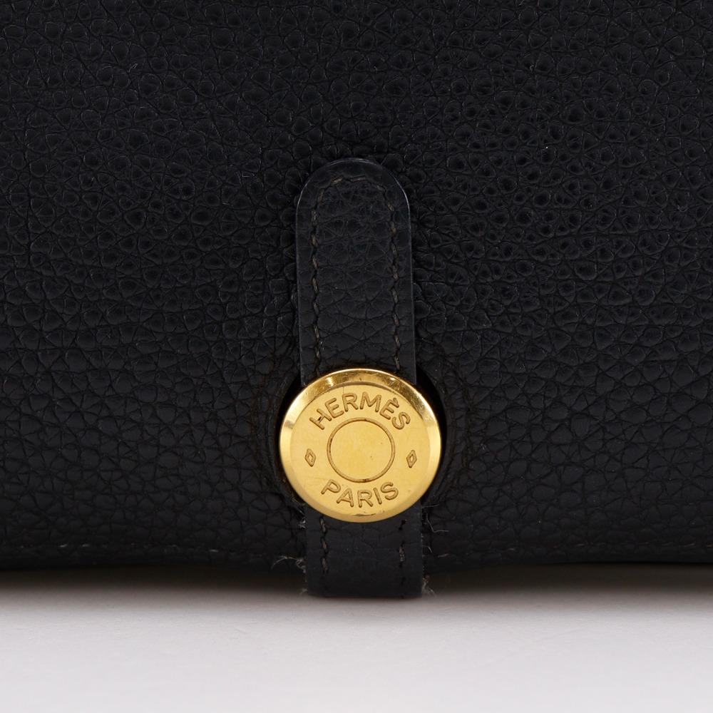 HERMES Dogon GM Purse Black / Gold Hardware Taurillon Clemence unisex Used