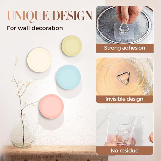10/20/30Pcs Invisible Adhesive Plate Hangers Strong Load-bearing Easy to Install Wall Plate Hangers Picture Hanging Vertical Hooks