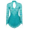 Women's Floral Lace Ballet Dance Leotard Fingerpoint Sleeves Figure Ice Skating Dress Costume