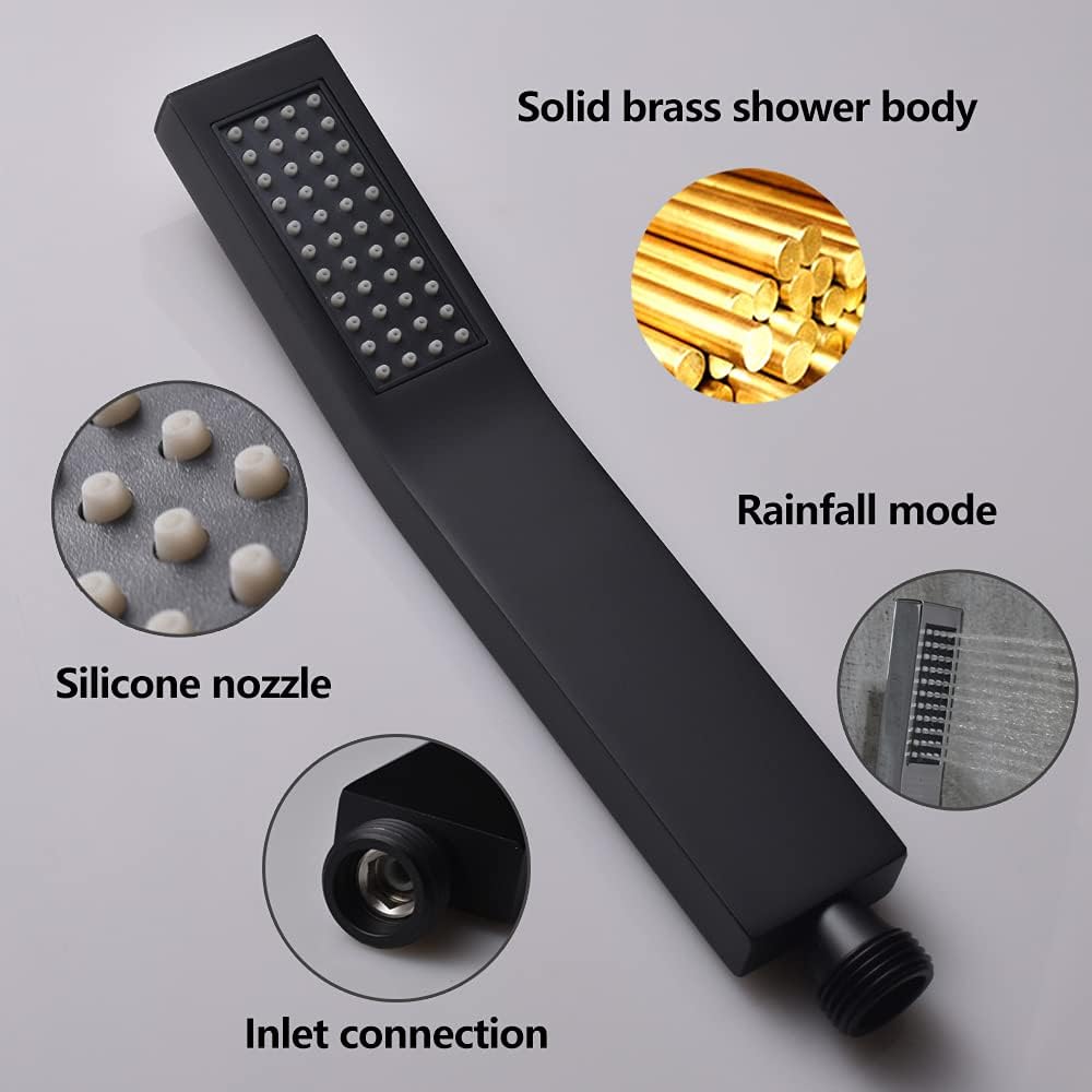 Brass Handheld Shower Head Kit Square Shower Heads with 59'' Stainless Steel Shower Hose And Adjustable Solid Brass Bracket High Pressure Hand Held