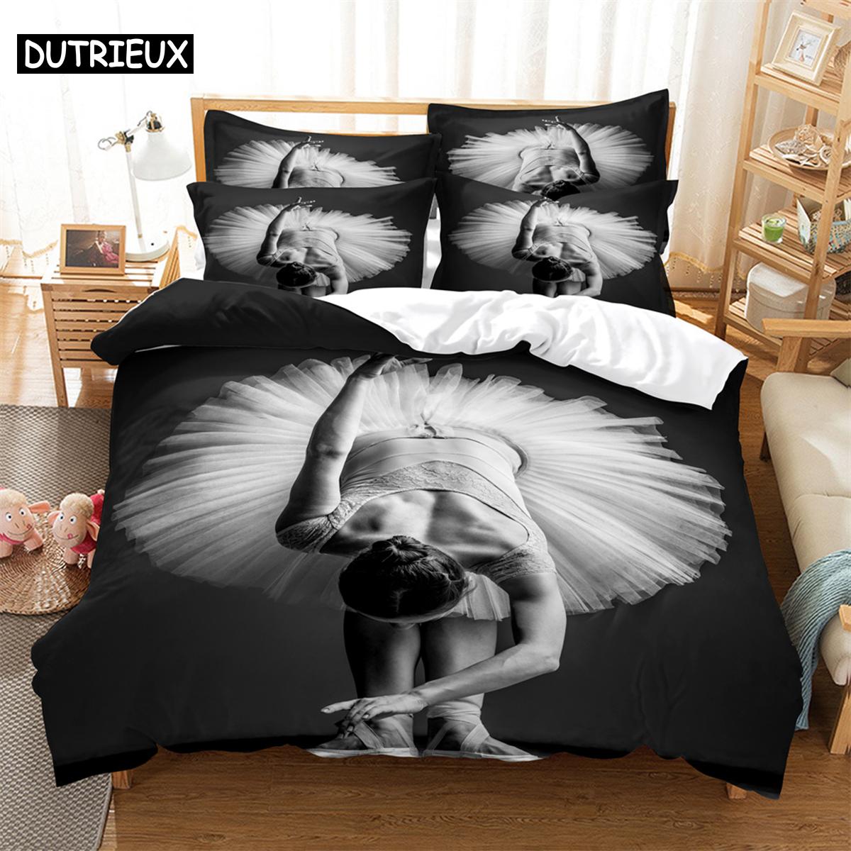 

3D digital printing 2/3pc quilt cover pillowcase double bed set cover quilt Soft Microfiber bedding set Dancer (135x200cm)&set