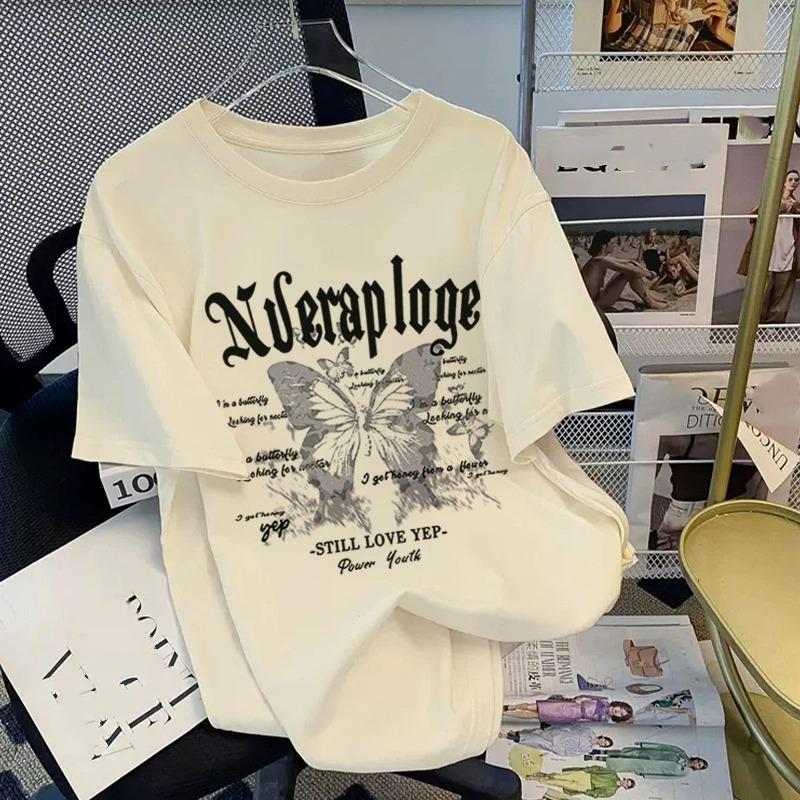 Sommer Kinder Erwachsene Mode Schmetterlingsdruck Kurzarm T-Shirt Outdoor Lässig O-Ausschnitt Übergroß Damen T-Shirts Top Mädchen Kleidung