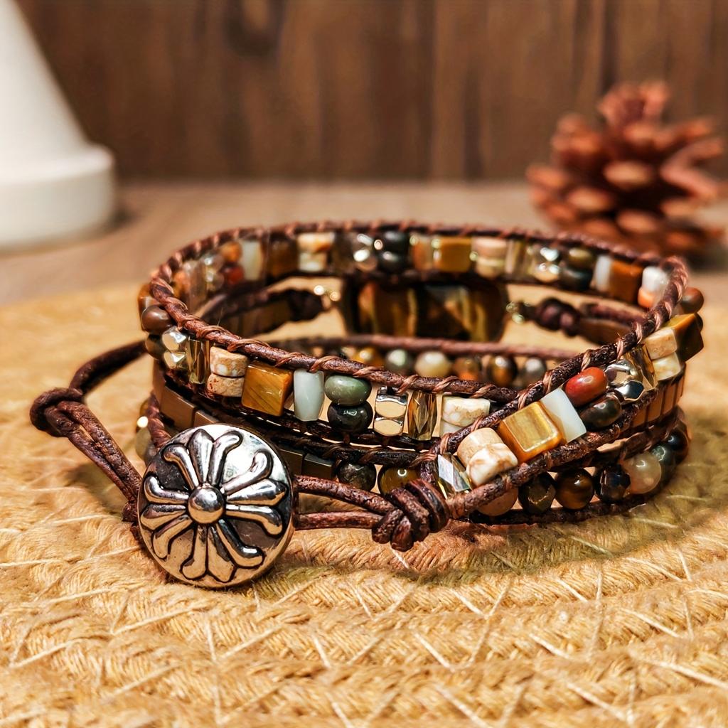 Bohemian Natur Tigerauge Stein Handgeflochtenes Armband Mode Kreativ Unisex für Täglich Party Urlaub Karneval
