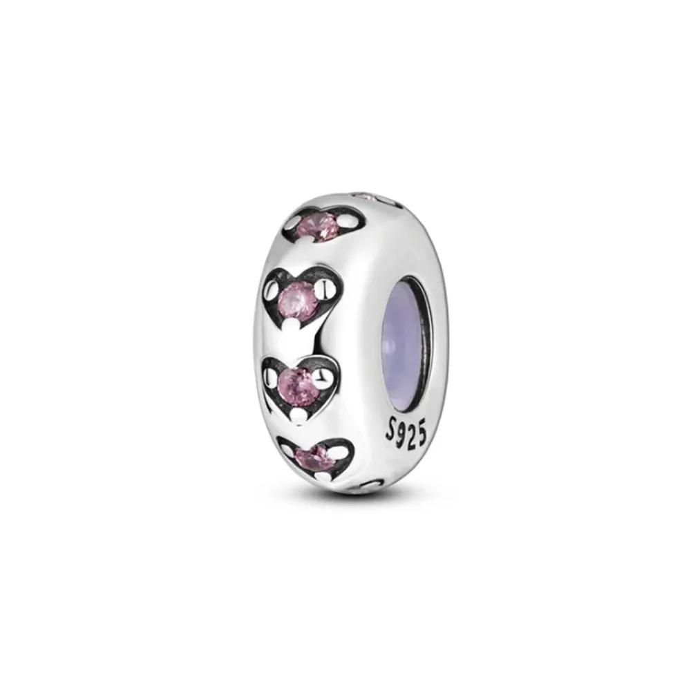 New Shining Zircon Love Heart Spacer Bead 925Silver Pendant for DIY Bracelet Flower Charm Women Jewelry Making