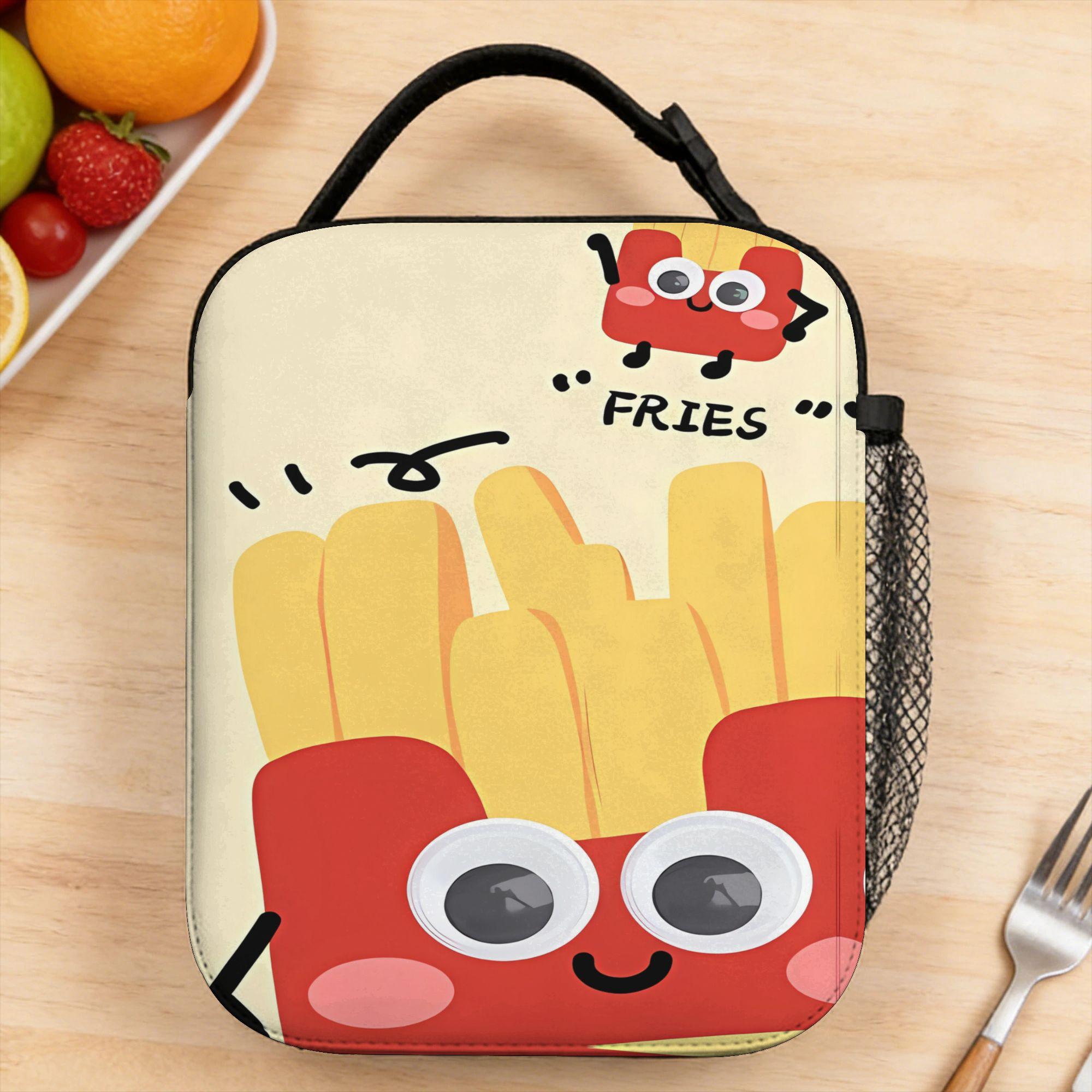 Lunch Bag Smiling Fries Character Pattern School Lunch Box For Child  Casual Portable Zipper Designer Tote Food Bags One Size