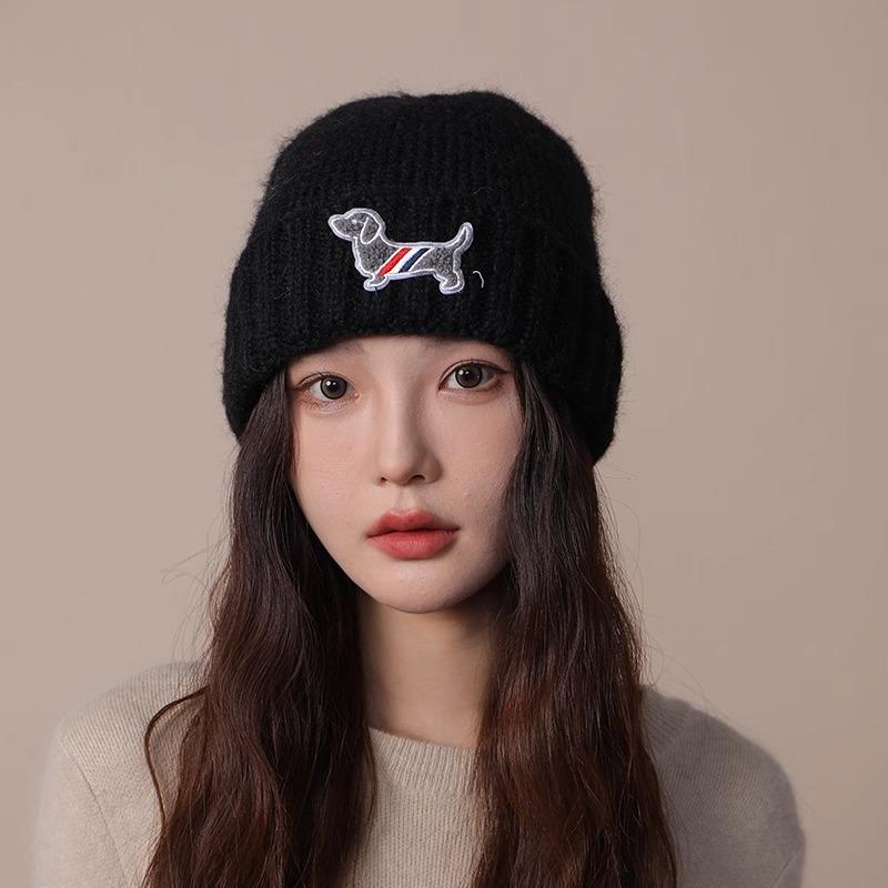 Cute Puppy Woolen Hat for Women In Autumn and Winter Plush Big Head Circumference Versatile Hat Ear Protection Bag Head Knitted Hat Cold Hat