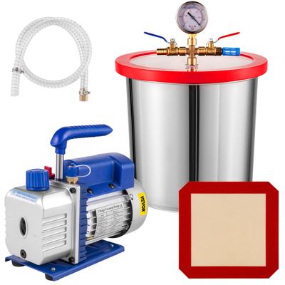 Bomba de Vacío de Etapa Única de 3 CFM y 1/4 HP, de 3 Galones(13 Litros) Kit de Cámara de Vacío, Kit de Refrigeración HVAC A/C
