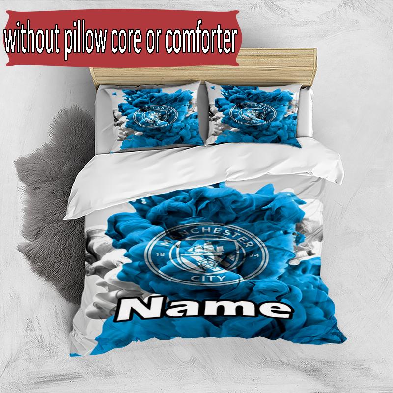 3pcs Duvet Cover Set (1*Duvet Cover + 2*Pillowcase, Without Core), Custom Name Manchester City FC Pattern Bedding Set, Home Bedroom Decor Gift